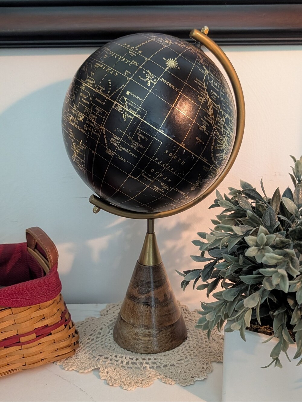 Decorative Black & Gold Table Globe - 17" Tall